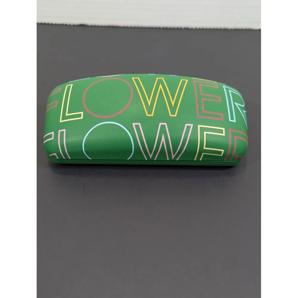 FLOWER Eyewear‎ Hard Storage Hinged Case Green with Yellow Liner Glasses Holder